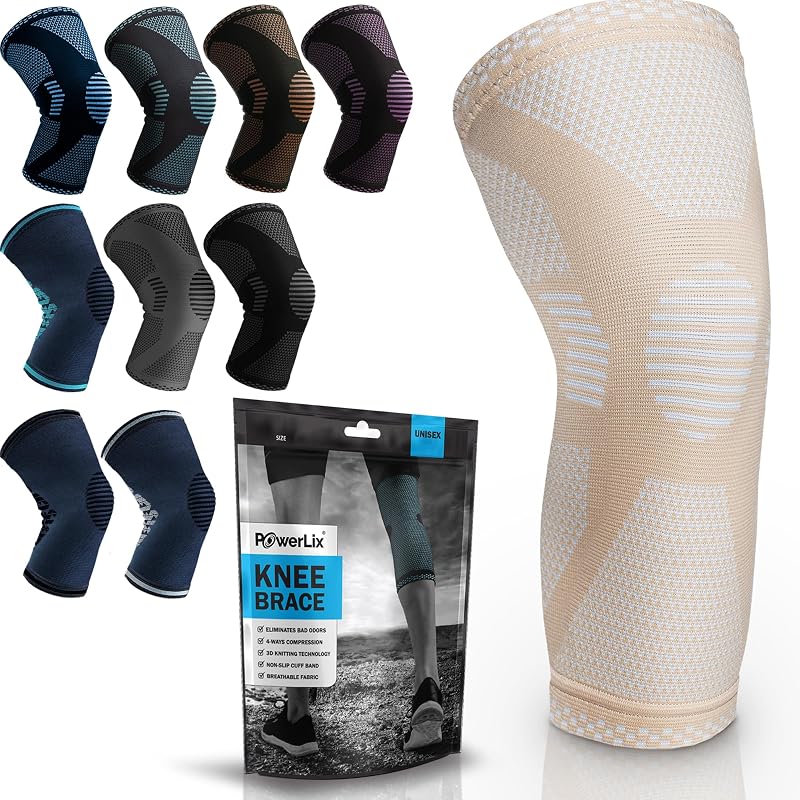POWERLIX Knee Support for Women Men Beige Large Knee Brace Compression Sleeve