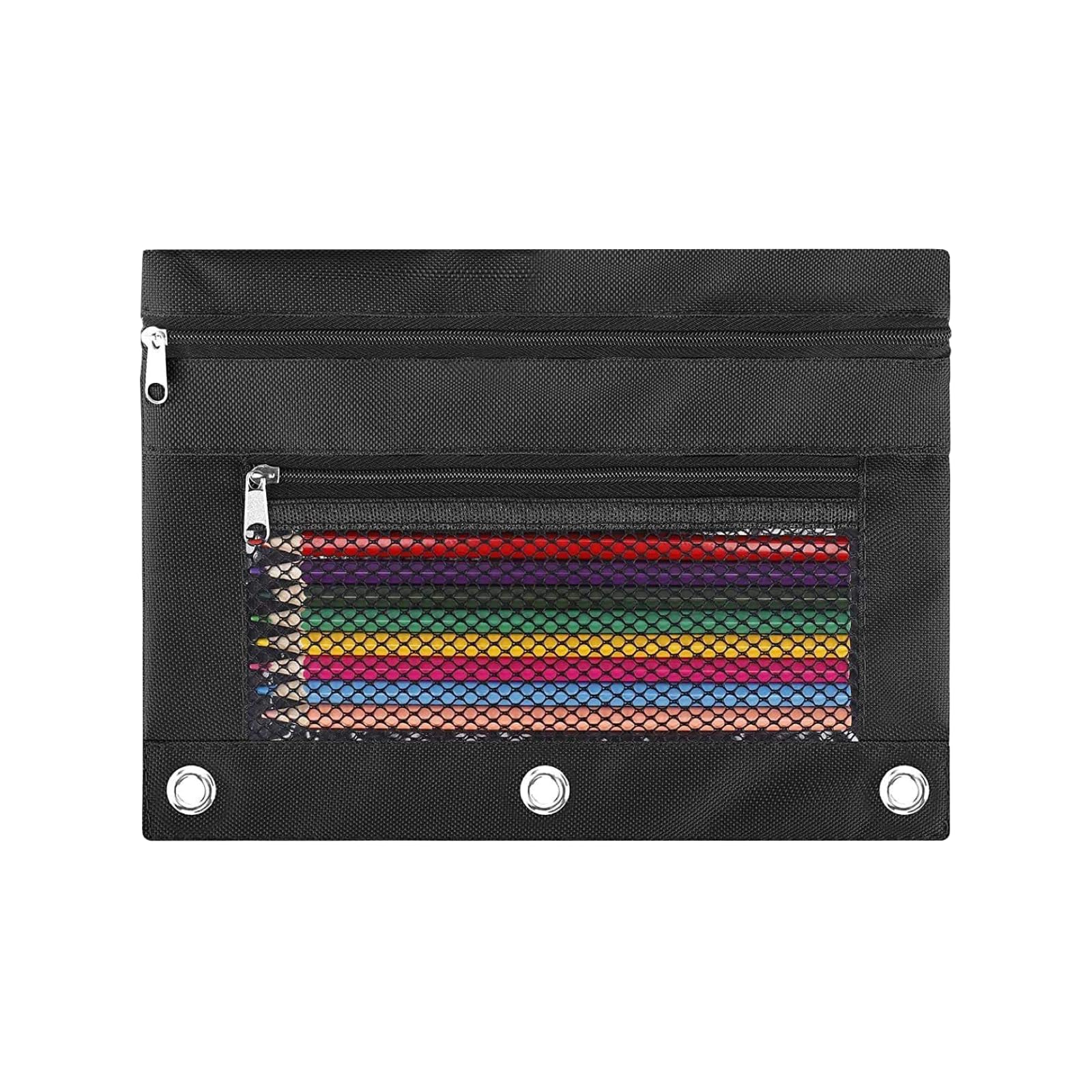 Photo 1 of Pencil Pouch for 3 Ring Binder - Small Zipper Pen Case, Black Pencil Pouches for Boys Kids, School Supplies, 3 Hole Nylon Pencil Bag Accessories Clear Window Aesthetic Organizer