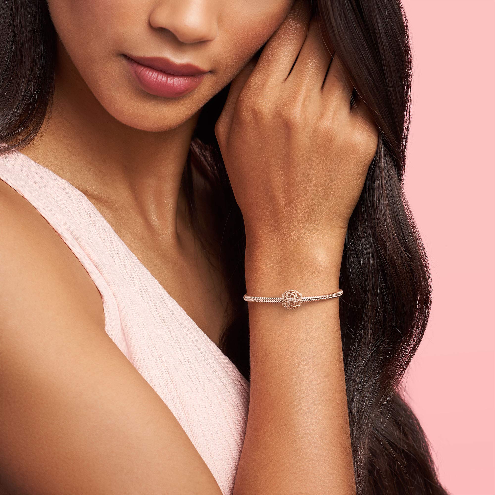 PANDORA Hearts All Over Charm - Compatible with PANDORA Moments - 14k Rose Gold-Plated - Gift for Her - Jewelry for Women with Gift Box