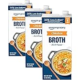 Amazon Fresh, 35% Less Sodium Chicken Broth, 32 Oz (Pack of 3)