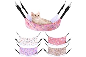 Geelin 4 Pcs Cat Hammock for Cage Hanging Soft Pet Hammock Bed with Adjustable Straps and Metal Hooks Double Sided Bed for Large & Small Cats Ferret Rat Sugar Glider Puppy(Paw,20 x 24 Inch)