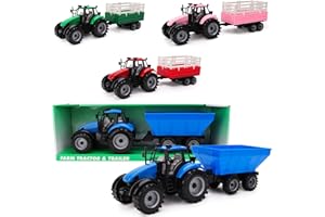 Toyland® Friction Powered Farm Tractor with Trailer - Childrens Farm Toys (Blue Tractor & Trailer)