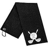 TRANDECA Swing Swear Par Repeat Golf Towel, Funny Gift for Men, Husband, Dad, Boyfriend – Bag Towel with Clip – Birthday Gift for Golf Lovers, Golfer (Black)