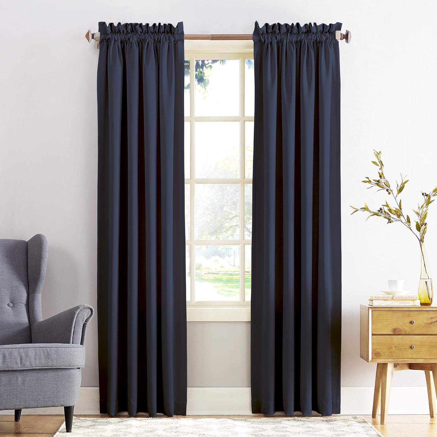 Sun Zero Barrow Energy Efficient Rod Pocket Curtain Panel, 54" x 84", Navy Blue