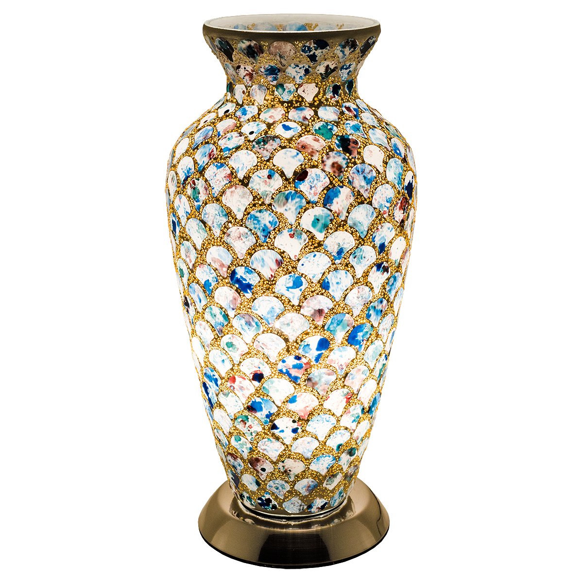 Febland Blue Tile Medium Mosaic Glass Vase Lamp, 25 W