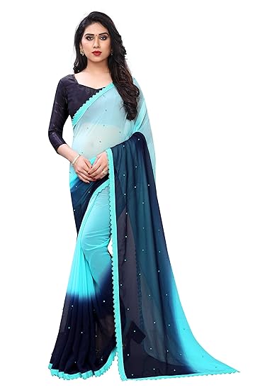 Womens Latest Georgette Lace Border Saree With Unstitched Blouse Piece