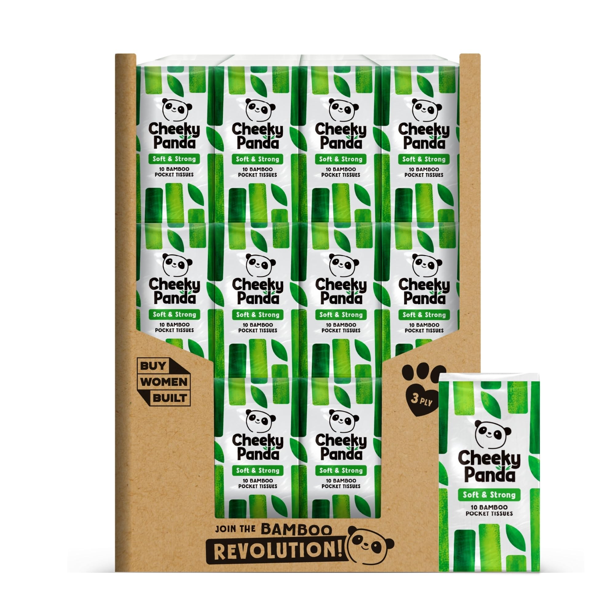The Cheeky Panda, Bamboo Pocket Tissues Hypoallergenic PlasticFree Eco Friendly Super Soft Strong Sustainable 10 Tissues per Pack of, White (96 Packs)