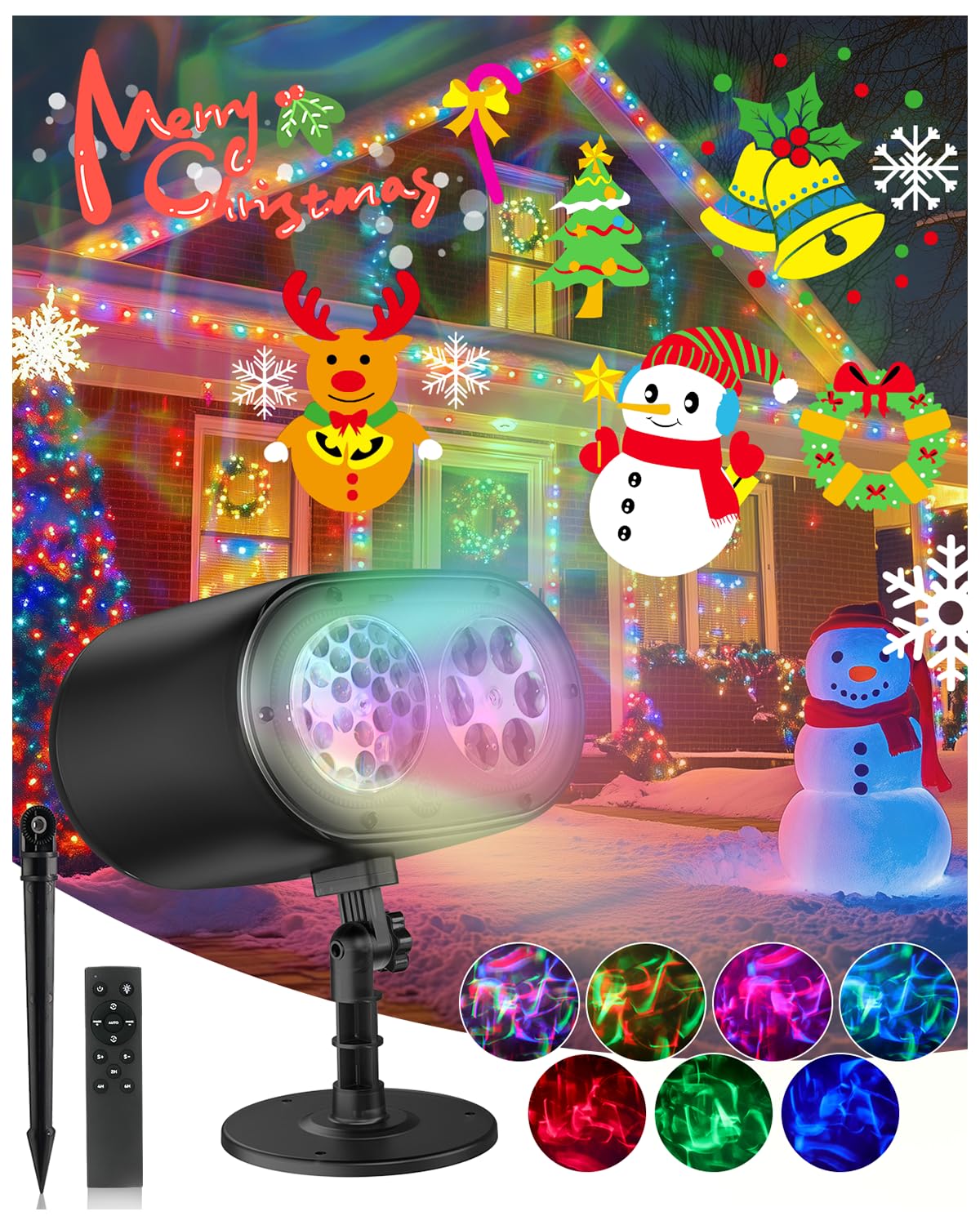 Photo 1 of 2025 Upgraded Brighter HD Christmas Projector Lights, IP67 Waterproof Outdoor Christmas Decoration Projector Light, Festive Atmosphere Projection Lights for House Yard Party Decorations with Remote