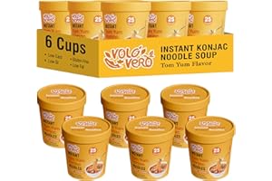 VOLO VERO Konjac Noodle Instant Soup Cup Tom Yum Flavor, 6 Packs, Gluten Free, Vegan, Low Carb, Low Calorie, Low Sugar, Keto Shirataki Noodles Angel Hair Pasta, Healthy Diet Food, Holiday Gifts