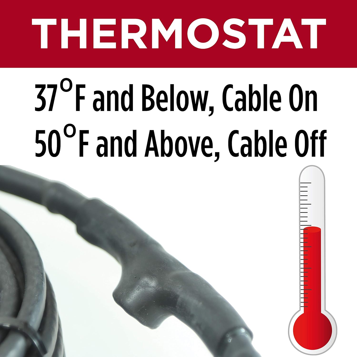 Heat Cable for Pipe Freeze Protection, 125 feet, with Built-in Thermostat and 16 Feet of High-Temp Installation Tape, Heavy-Duty, Self-Regulating, 120 volt - - 