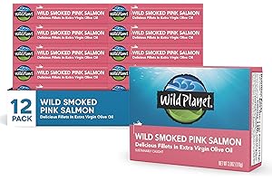 Wild Planet Wild Smoked Pink Salmon Fillets in Extra Virgin Olive Oil, Tinned Fish, Canned Salmon, Sustainably Wild-Caught, Non-GMO, Keto and Paleo, 3.9 oz, pack of 12