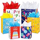 Birthday Gift Bag with Handle and Tissue Paper, 12 Pcs Gift Bags Assorted Sizes and Designs, Large, Medium, Small Size Birthday Gift Bag for Boys, Girls, 13”, 9” )