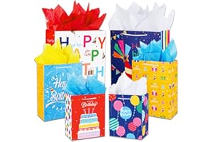 PLAUTHUS Birthday Gift Bag with Handle and Tissue Paper, 12 Pcs Gift Bags Assorted Sizes and Designs, Large, Medium, Small Size Birthday Gift Bag for Boys, Girls, 13”, 9” )
