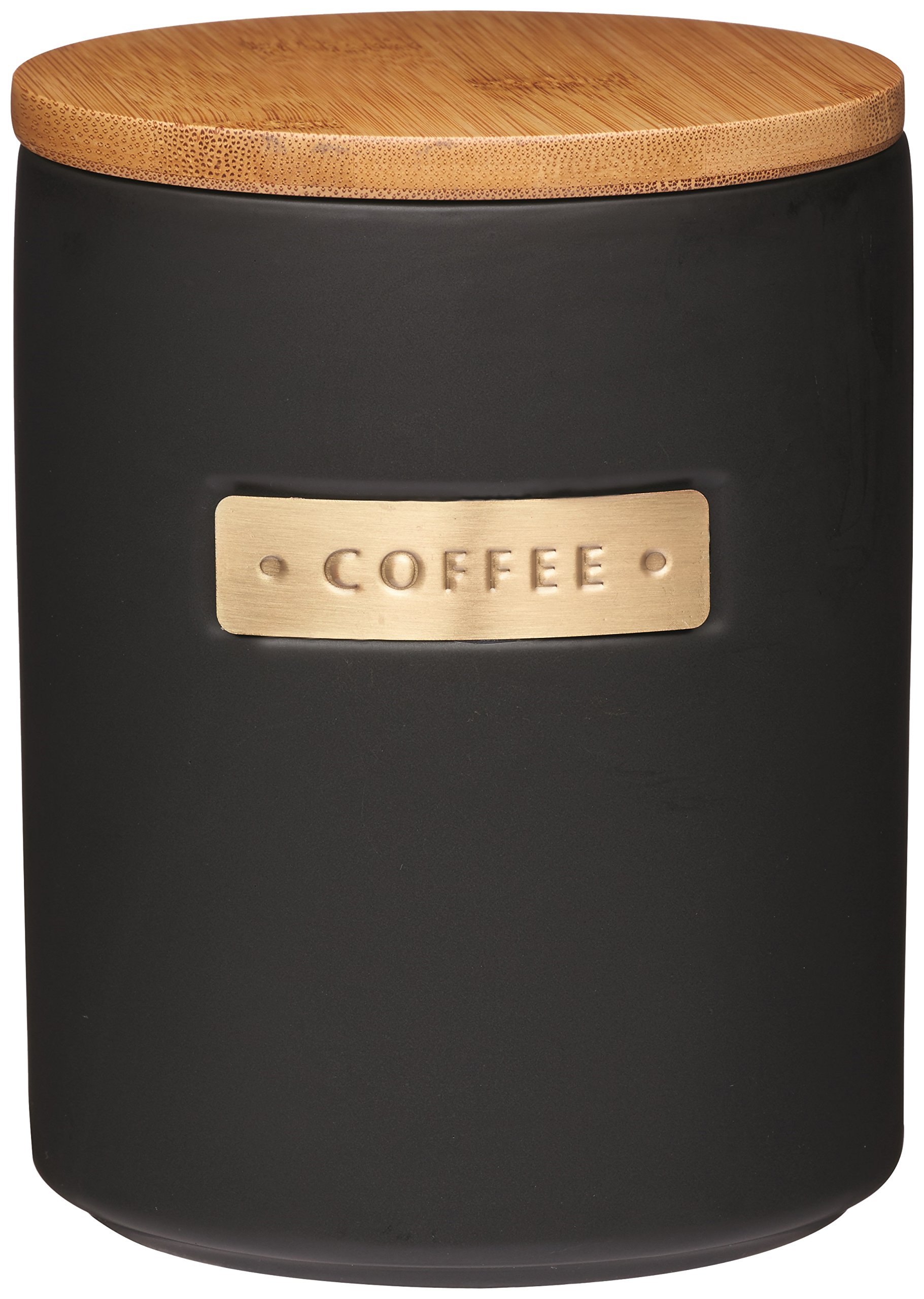 MasterClass Stoneware and Brass-Effect Coffee Canister with Airtight Bamboo Lid, 1 L (1.75 pt) – Black