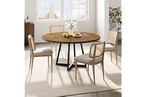 IDEALHOUSE 47-Inch Round Dining Table for 4 – Industrial-Style Kitchen Table with Rustic Brown Wooden Top and Metal Base, Ide