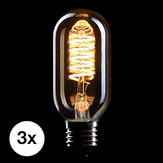 CROWN LED 3 x Edison Glühbirne E27 Fassung, Dimmbar, 4W, Warmweiß, 230V, EL06, Antike Filament Beleuchtung im Retro Vintage L