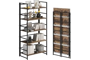 GHQME No-Assembly Folding Bookshelf Storage Shelves 5 Tiers Vintage Multifunctional Plant Flower Stand Storage Rack Shelves Bookcase for Home Office (Fire Board)