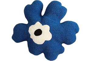 CONRTEMS Sofa Pillow Waist Cushion Back Plush Flower Special-Shaped Pillow All-Match Girl Heart Creative Pillow. (Blue and White)
