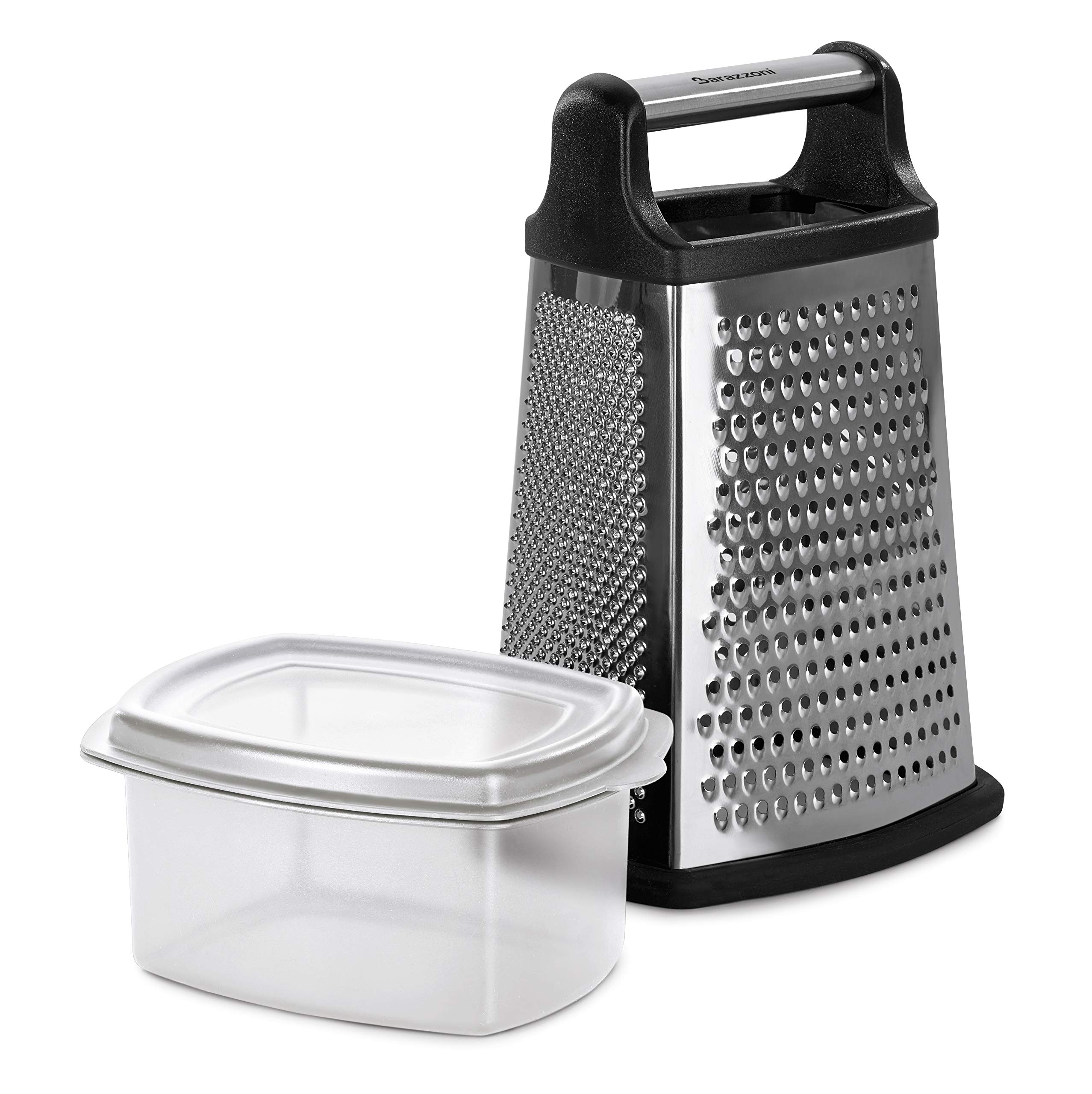 Barazzoni 8640006700 My Utensil Grater 4 Sides with Container, Stainless Steel Plastic, Black