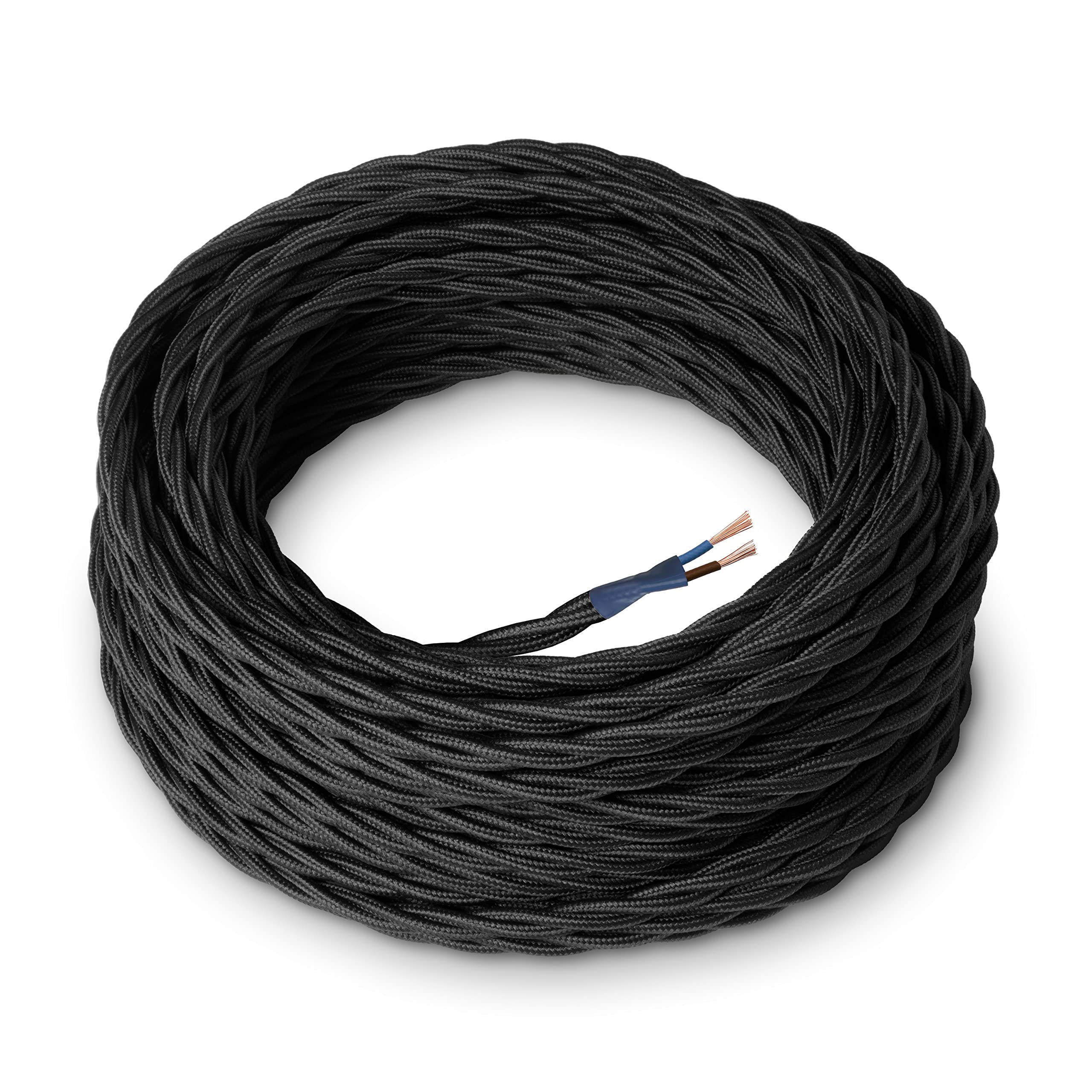 Amarcords - Textile Electrical Wire color BLACK, braided, silk, 5 meters, 2 conductors 2x0.75 - Wire coated in colored vintage fabric for chandeliers and lamps applique lampshades.