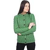 SAOL 100% Merino Wool Ladies Irish Buttons Knit Cardigan Lumber Jacket with Pockets
