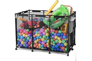 Yescom 48"x30"x34" Mesh Pool Storage Bin XX-Large Coating Metal Frame Pool Float Storage Organizer Rolling Cart for Pool Noodles Toys Balls Float Container Black