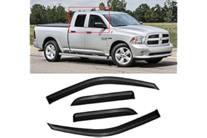 CMVT AUTO Window Visor for 2009-2018 Dodge Ram 1500 Quad Cab/Extended Cab, Out-Channel Rain Guards Shields Vent Deflector Shade Wind Dark Smoke for 2019-2023 Ram 1500 Classic Quad Cab, 4PCS