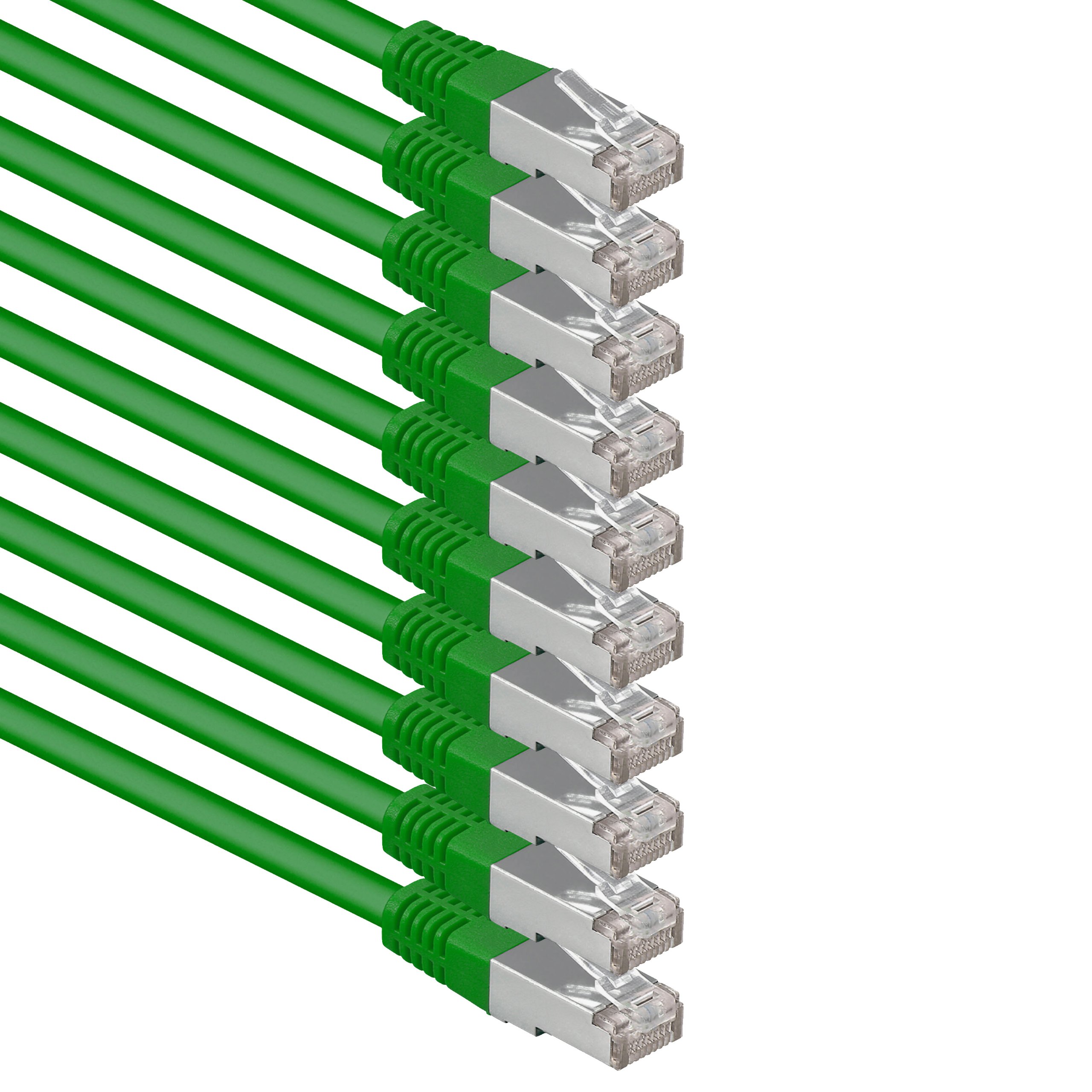 1aTTack.de 7.5 m green - 10 pieces Cat.6 patch cable network cable CAT6 S-FTP Gigabit Lan PIMF CAT 6 copper CU halogen-free Internet DSL game console Smart TV — image 1