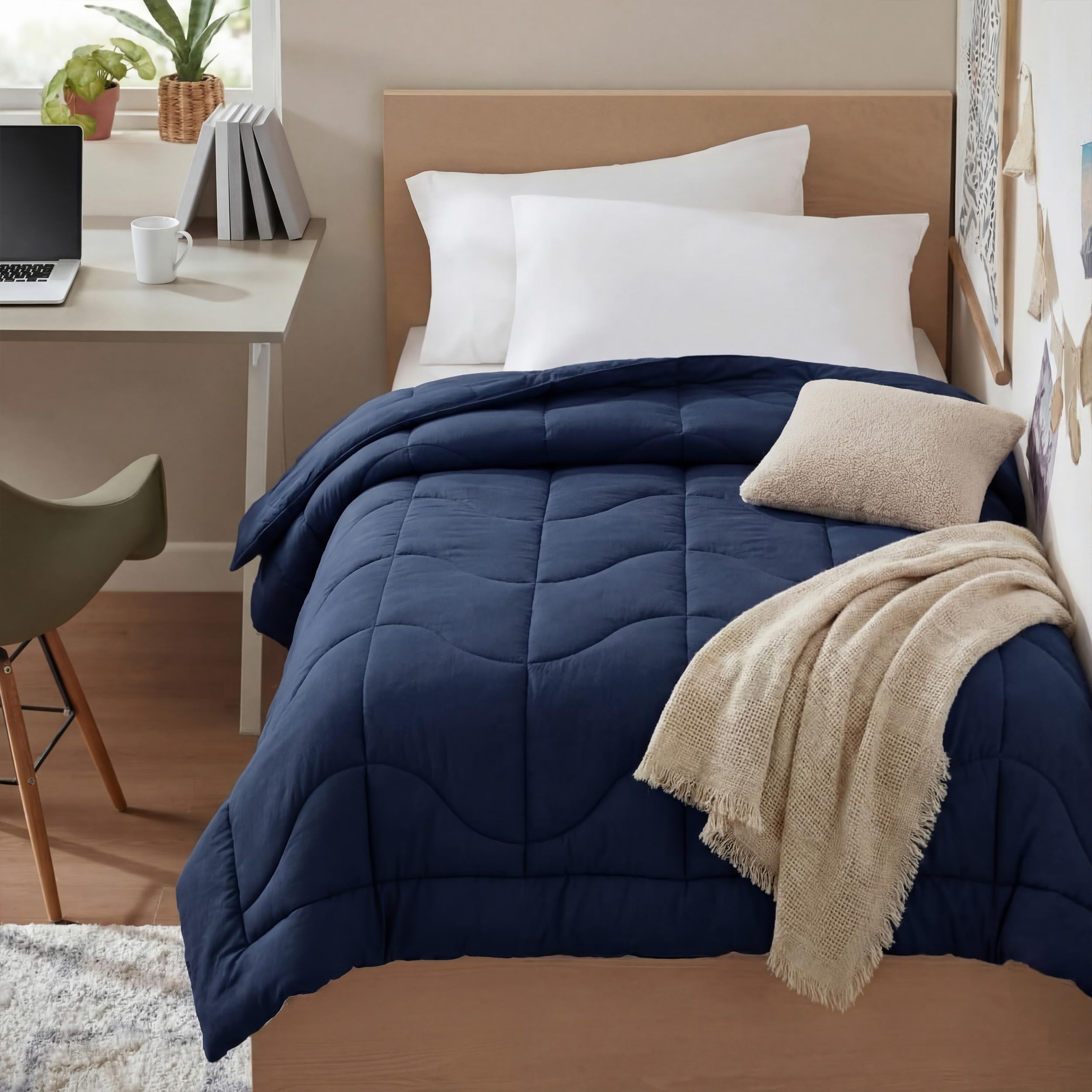 Bedsure Twin XL Comforter - Twin XL Duvet Insert for All Season, Ultra-Soft Quilted Down Alternative Comforter, Blanket for Bed with 4 Tabs, Machine Washabl, Navy, 68x92 in Image
