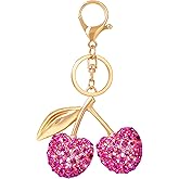Atifober Cherry Fruit Keychain Gold Bag Charms for Handbags Glitter Cherry Key Chain Cute Metal Purse Charms Gold Silver
