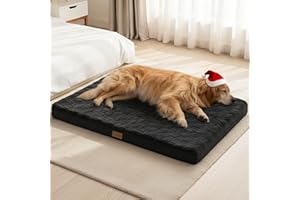 Patas Lague Orthopedic Dog Bed Large Sized Dog 36''X24'', Waterproof Soft Comfortable Egg Crate Foam Large Pet Beds Crate Mat with Removable Washable Cover and Nonskid Bottom, Black