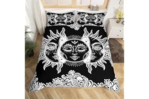 Erosebridal Mandala Duvet Cover Twin Sun and Moon Decor Comforter Cover Set with Zipper Ties Boho Exotic Style Black and White Bedding Set Botanical Floral Decor Duvet Cover for Adult Women Teen Men