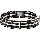 STEEL NATION JEWELRY Men's Link 0.33 CTTW Diamond and Stainless Steel with Black & Rose Finish 8.5 Inches Bracelet