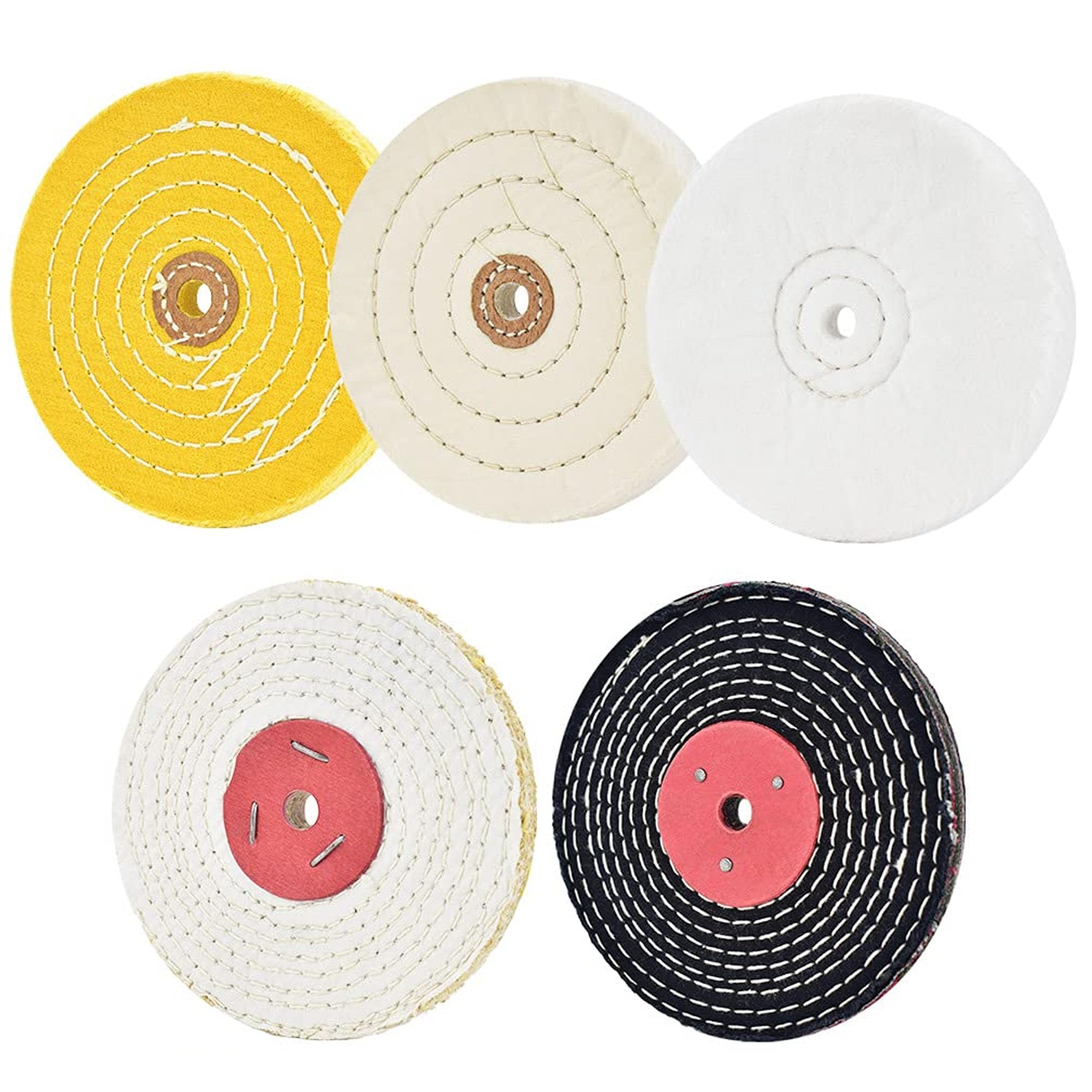Pack of 5 150 mm Polishing Disc, Drill Attachments, Fits with 12.7 mm Pin Hole for Polishing Grinders, Sanders, Spirals, Sewn, Mirror, Cotton