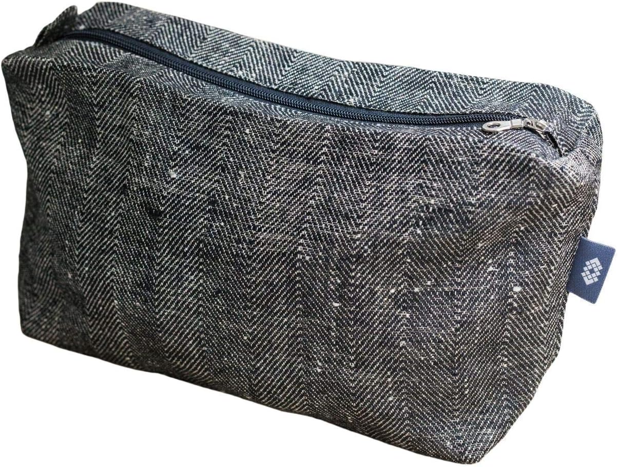 Large Black Linen Travel Bag - 100% Linen Flax Cosmetic Organizer MakeUp Bag for Women or Men Toiletry Bag Gift for Her or Him