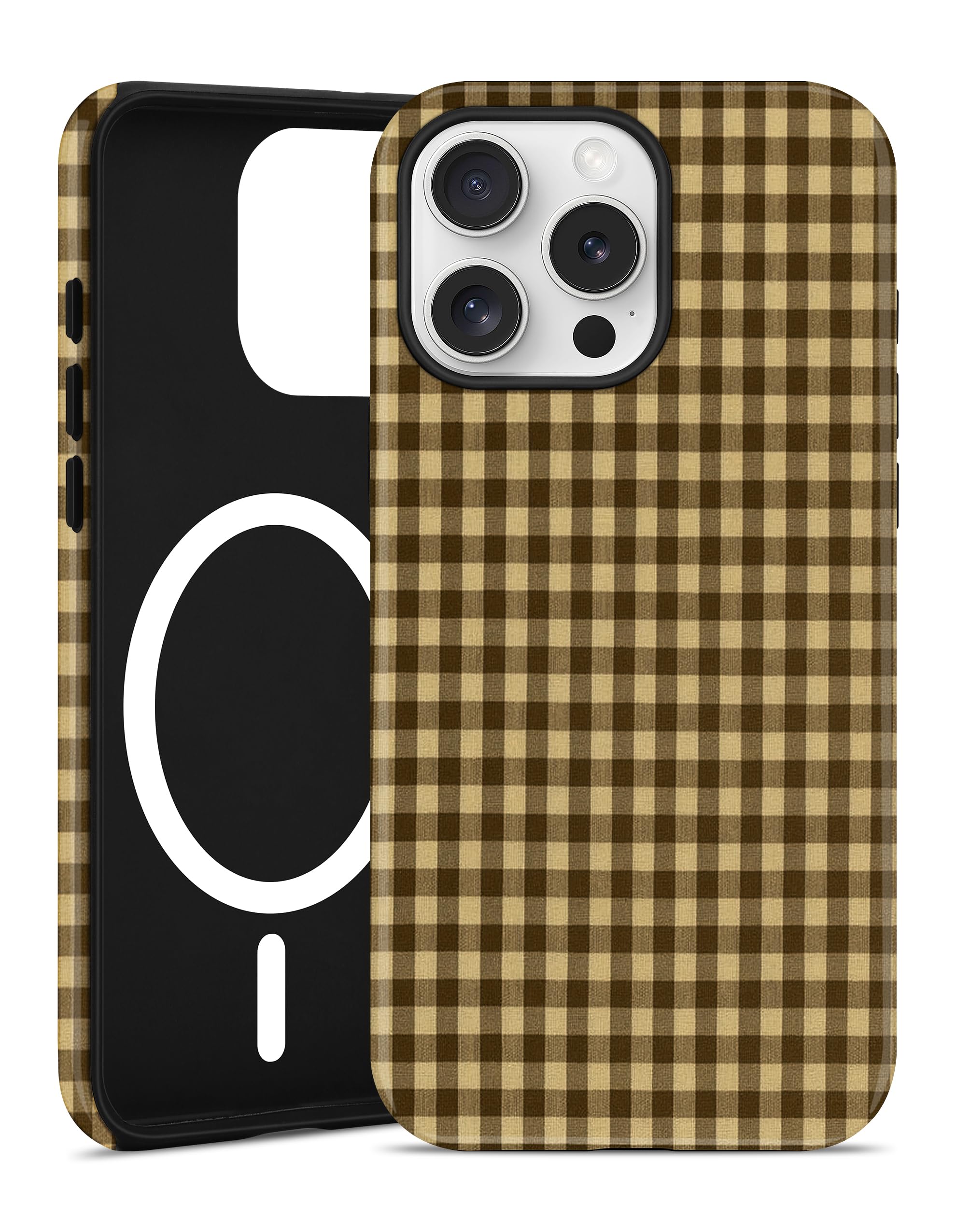 Photo 1 of Jusy Compatible with MagSafe Plaid Case for iPhone 15 Pro, Cute Aesthetic Plaid Magnetic Phone Case, Soft TPU and Hard PC Protective Phone Cover for Women Girls?Matte? - Brown Plaid