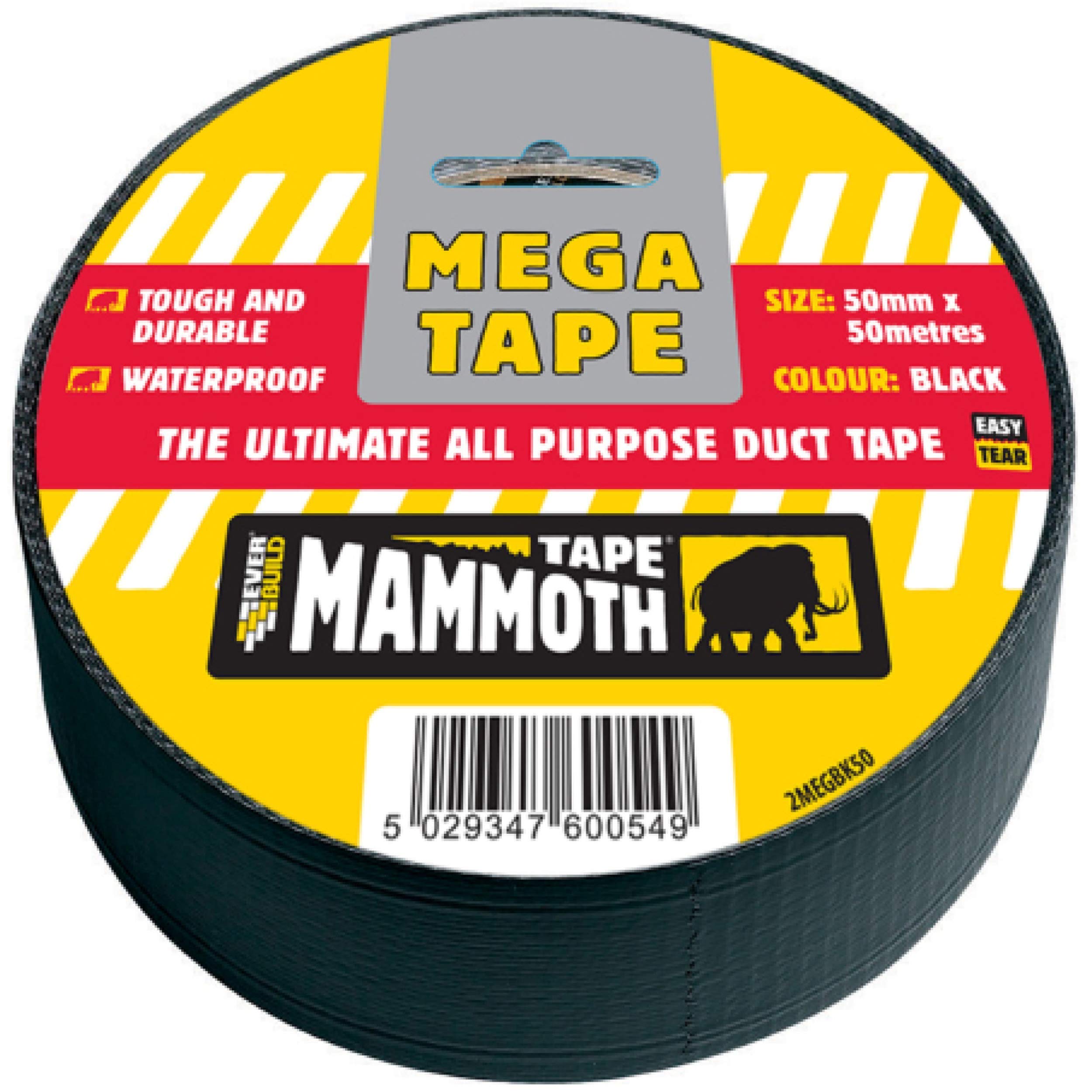 Everbuild – Mammoth – Mega All-Purpose Duct Tape – Waterproof – Easy-Tear – Interior And Exterior Use – Black – 50mm x 50m — image 1