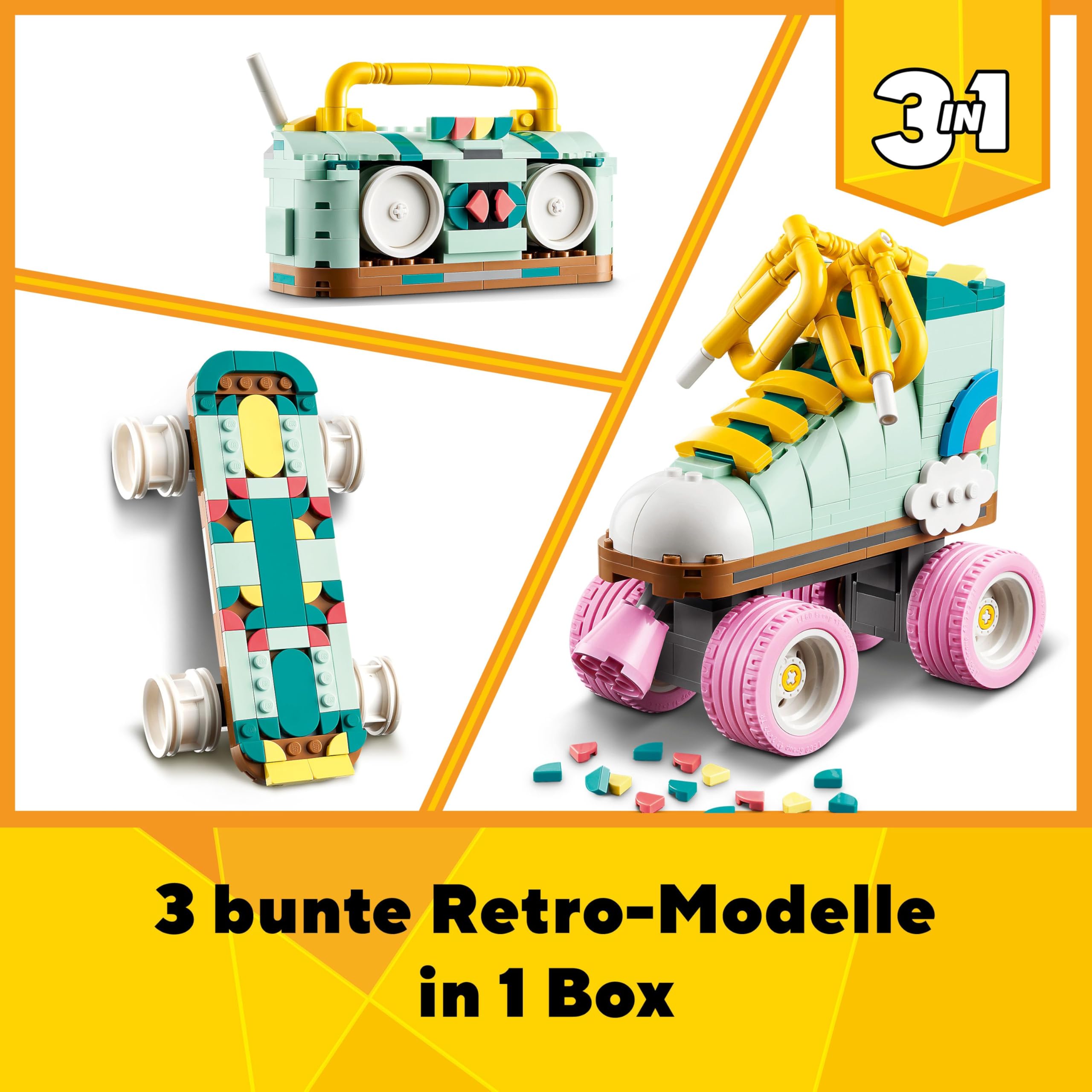 LEGO Creator 3in1 Retro Roller Skate Toy - Transforms into a Mini Skateboard or Boom Box Radio, Creative Gift for 8+ Year Old Girls & Boys - 31148 3