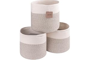 voten Storage Cubes Baskets Bins Organizer 11x11x11'' Fit 12x12''Cube Storage Organizer Bookcases Shelves,Durable Woven Cotton Storage Basket for Organizing,Round 3Pack Off White/Light Brown