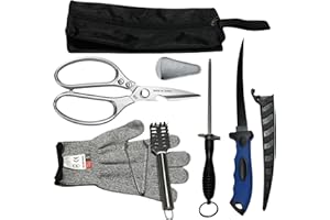 SYMI SMMR 7PCS Fishing Knife Set, Fish Cleaning Kit, Filet Knife for Fish, Fish Scale Cleaning Brush, Multi-Functional Scissors, Gloves, Fishbone Tweezers, Storage Bag,Fishing Accessories,Fishing Tool Kit
