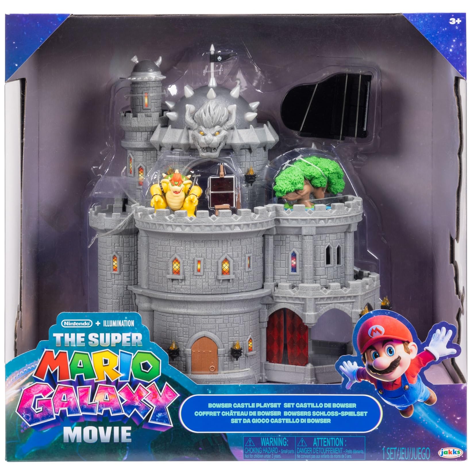 Super Mario Galaxy“-Film Bowser-Schloss-Spielset, offiziell lizenziert von Jakks Pacific, enthält eine 3,8 cm große, bewegliche Mini-Figur und Charakter-Zubehör, 3 Spielebenen, wärmeaktivierte Bilder 3