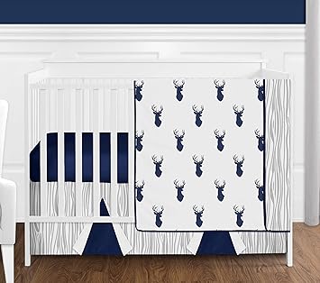 navy blue deer crib bedding
