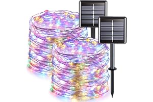 JMEXSUSS 2 Pack Solar Christmas Lights Outdoor Waterproof, Each 33FT 100 LED Multi Colored Solar Fairy Lights, 8 Modes Solar String Lights for Outside Yard Patio Tree Garden Christmas Decorations
