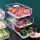 Diskary Fridge Organizer, Stackable Refrigerator Organizer Bins, Reusable Food Storage Containers, Fridge Drawer Organizer in Home Kitchen, Barbecue Shop, Restaurant, BPA-Free (2 Drawers, Large)