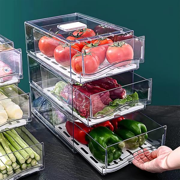 DISKARY FRIDGE ORGANIZER, STACKABLE REFRIGERATOR ORGANIZER BINS, REUSABLE...