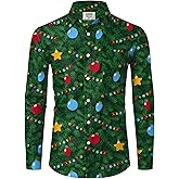 Arvilhill Men's Christmas Shirts Long Sleeve Novelty Xmas Button Shirts (S-3XL)