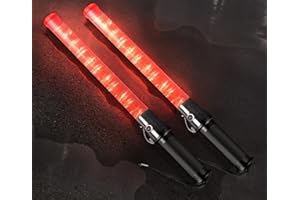 ELLUMIN 2 Pack Traffic Wand, 21 Inch LED Traffic Control Wand with 2 Flashing Modes, Traffic Safety Baton with Side Clip for Traffic Control, Parking, Aircraft, Car Directing(Red, 2 Pack)