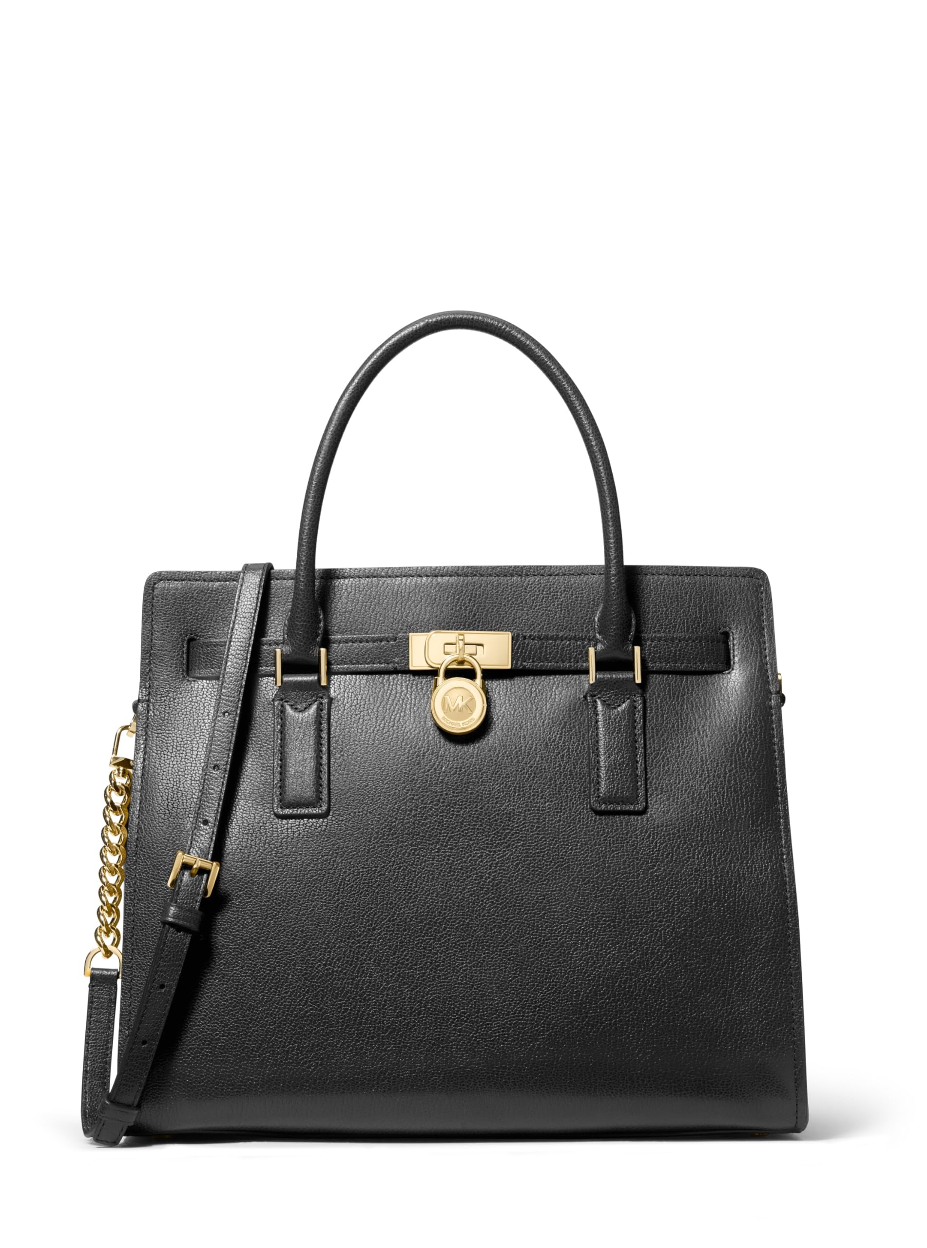Michael Kors Hamilton Large Satchel, Gold-Tone Hardware/Urbino Leather/Black