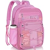XOAOKO Mesh Backpack See Through Backpack for College, Lightweight Semi-transparent Net Bookbag for Beach, Swimming, Outdoor Sports, Travel-Pink