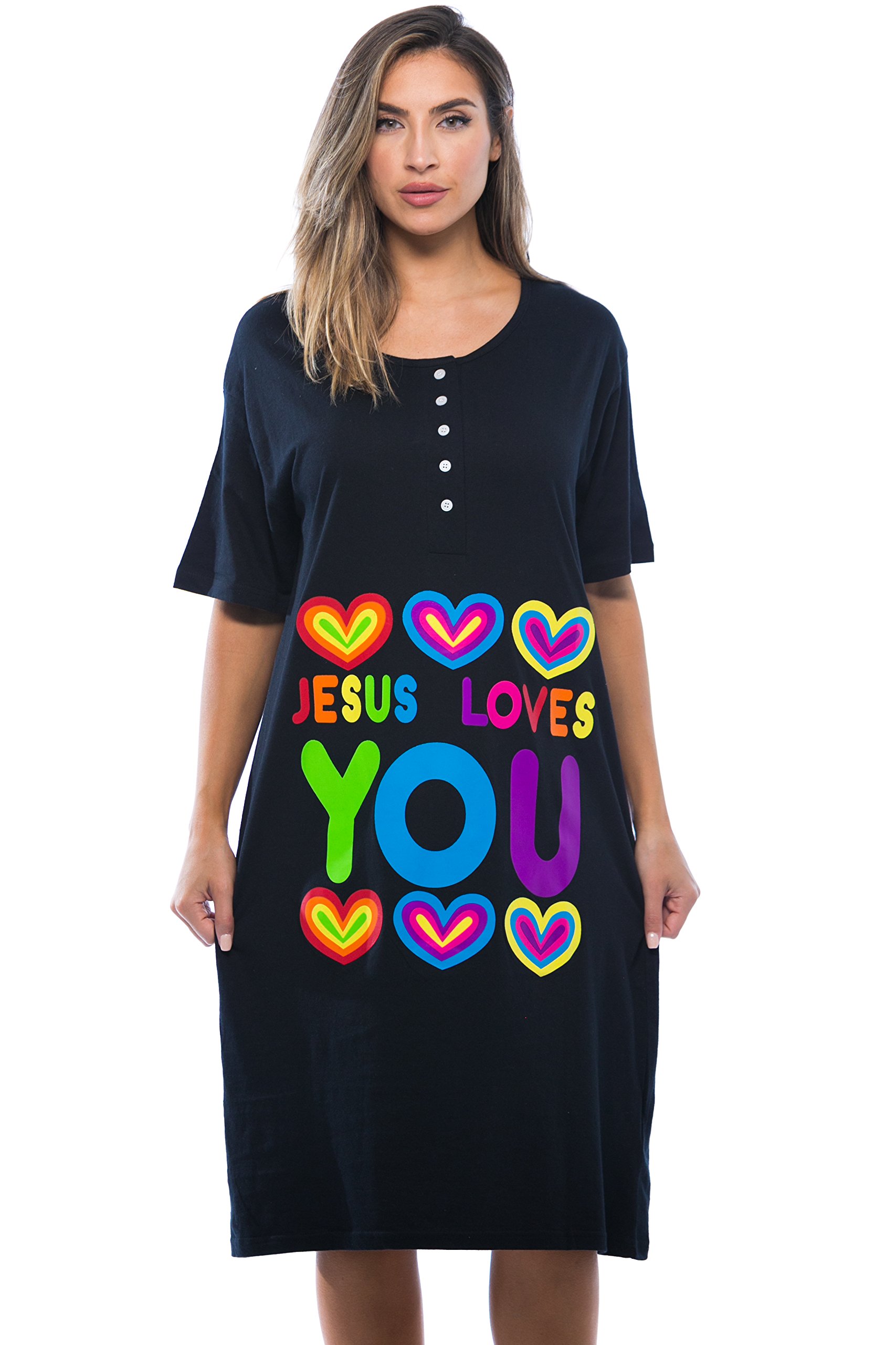 Womens Plus Size Short Sleeve Cotton Nightgown Sleep Dress/Sleepwear,XL,Black | eBay